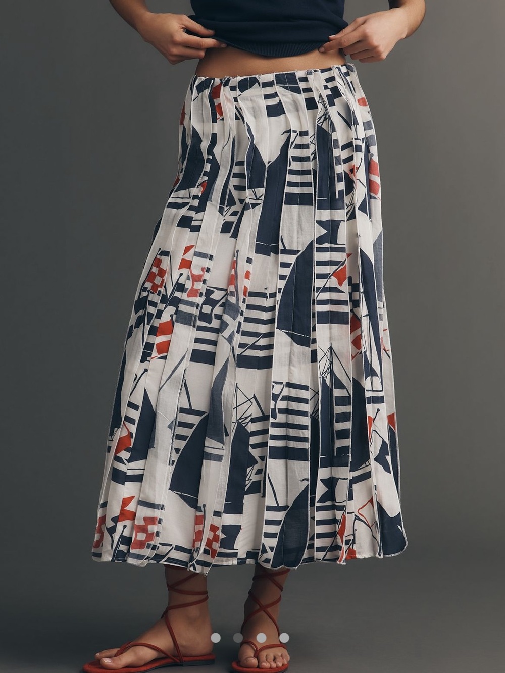 ⛵️Anthropologie Piped Midi Skirt Maeve NEW Small Novelty Sailboat Navy White